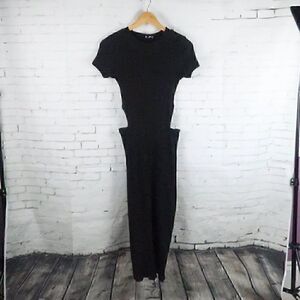 TOBI BLACK RIBBED CREW NECK SHORT SLEEVE CUT OUT SIDES MAXI DRESS SIZE LARGE